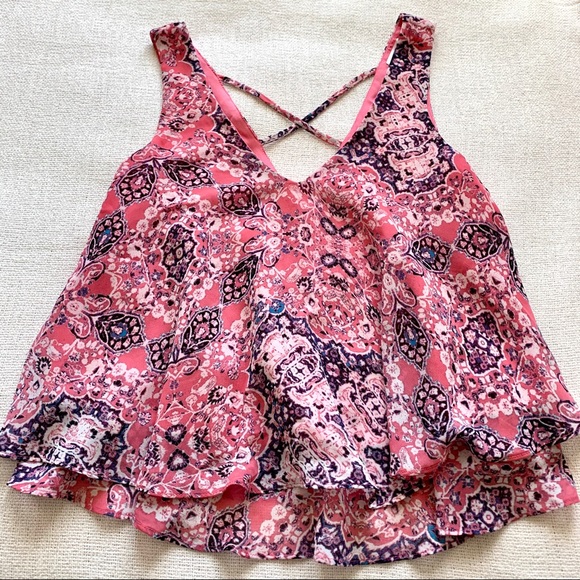Decree Pink Paisley Criss Cross Layer Tank Blouse - Picture 5 of 9
